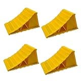 HOXWELL 2 Pairs Wheel Chocks for Travel Trailers, Non Slip Heavy Duty Yellow Wheel Chock, Lightweight Wheel Stoppers for Cars Camper Trucks RVs, Easy to Carry & Suitable for Most Tyre Sizes