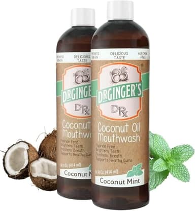 Dr. Ginger’s Coconut Oil Pulling Alcohol Free Mouthwash - Mint Flavor, 14 fl oz, 2pcs - Fluoride Free, All-Natural, with Xylitol