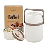 Xeipenfit 51 oz Adults Vacuum Insulated Wide Mouth Soup Food Thermos Hot Food Jar with Keep Thermal Portable 2 Tier Stackable Bento Hot Food Containers Lunch Boxes (White, 51)