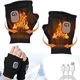 Portable Heating Gloves with Digital Display,Smart Thermostatic Heated Fingerless Gloves,Rechargeable Heated Gloves for Women Men(Black)