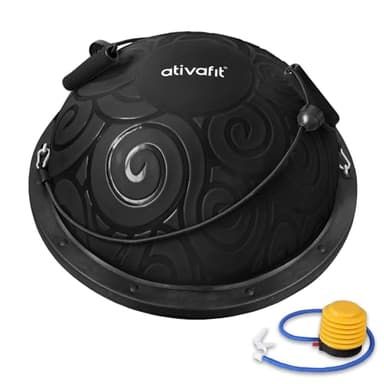 ATIVAFIT HALF BALL BALANCE TRAINER Inflatable Yoga‑Stability Ball for Core Strength & Home Workouts with Resistance Bands, Pump & Anti‑Slip Base (Supports up to 660 lbs)