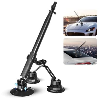 Triple Strong Suction Cup Camera Car Mount for Insta360, with 2in1 Extension Pole/Selfie Stick/Action Camera Adapter Compatible, Compatible with GoPro 11,10,9,8,7 (Black)