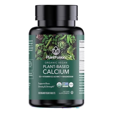 PlantFusion Organic Vegan Calcium, Premium Organic Plant Based Calcium (1000mg) Sourced from Icelandic Red Algae, Plus Magnesium, D3, K2, Iron and Boron, 180 Vegan Tablets
