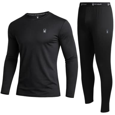 Spyder Mens Thermal Top and Bottom Set - 2 Piece Fleece Lined Thermal Shirts for Men and Long Johns Leggings Base Layer Set, Size Medium, Black