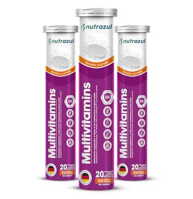 nutrazul Multivitamin Effervescent Tablets, Supplement for Daily Wellness & 9 Essential Vitamins, Contains Vitamin with Vitamin C & B Complex, Orange Flavor, 60 Tablets