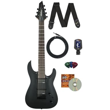 Jackson Dinky Arch Top JS22-7 DKA HT Electric Guitar - Satin Black Bundle with Cable, Tuner, Strap, Picks, and Austin Bazaar Instructional DVD