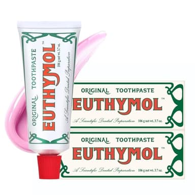 EUTHYMOL Original Pink Toothpaste (3.7fl oz * 2ea/Pack of 2) - Fluoride-Free Toothpaste for Sensitive Teeth & Gum. Bad Breath, Cavity Prevention, 12-Hour Long Lasting Freshness with Wintergreen