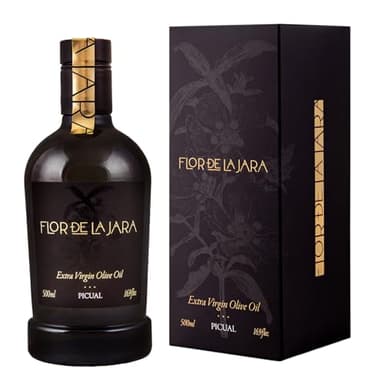 FLOR DE LA JARA Premium Extra Virgin Olive Oil from Spain, First Cold Pressed, Polyphenol-Rich, Monovarietal Picual, Hand-Harvested Olives, Family-Owned Grove, Low acidity (0,1%), 16.9 fl oz (500ml)