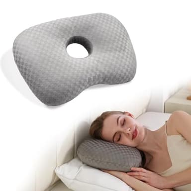 Swaycy Ear Piercing Pillow with an Hole for CNH and Ear Pain Inflammation Pressure Sores for Side Sleepers, Cotton and Polyester Side Sleeper Pillow, Washable and Adjustable Ear Guard Pillow, Gray