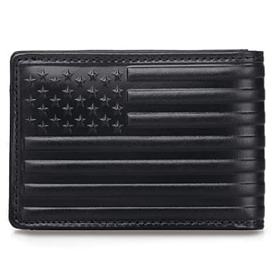 Pefiam Full Grain Leather Wallets for Men, Bifold Wallets for Men, Mens Leather Wallets with 12 Slots, RFID Blocking, Gifts for Men (USA Flag, Black)