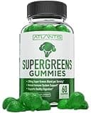 Atlantis Nutrition Supergreens Gummies - Daily Green Superfoods Supplement with Spinach, Broccoli, Moringa, Beet Root, Celery, Green Tea, & Acai for Immunity Support - Natural Raspberry Flavor, 60 cnt