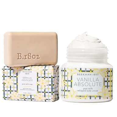 Beekman 1802 Vanilla Absolute Goat Milk Soap & Whipped Body Cream Gift Set – Warm Vanilla, Sheer Lily & Sandalwood Scent – Hydrating Cleanse + Nourishing Moisture for Dry Skin (2 Count)