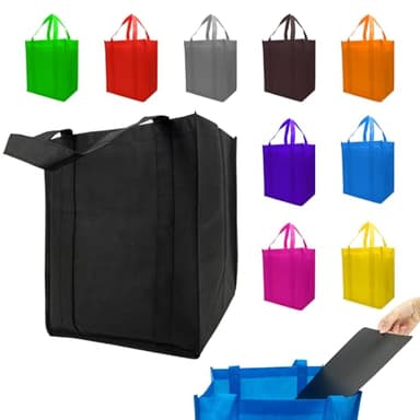 10 Pack Reusable Shopping Bags - 14.9x12.6x9.4 Inth Bulk Tote Bag for Grocery with 5 Pack Thick Plastic Bottom can Hold 50 Lbs, Foldable & Durable with Reinforced Handles