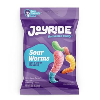 Joyride Sour Worms, Soft Chewy Worms Crawlers, 50% Less Sugar, Better Ingredients, All Natural, 3.5oz