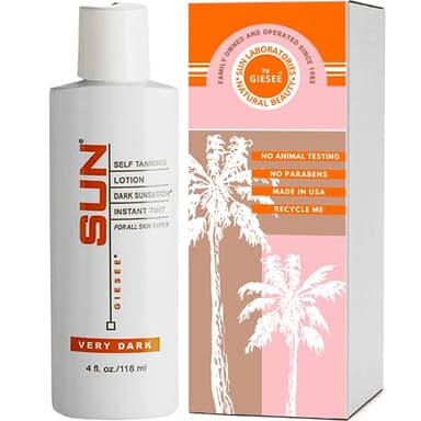 Sun Laboratories By Giesee Dark Sunsation Sunless Tanning Lotion 4 oz - Fragrance-Free, Non-Toxic, Organic Tanning Lotion, Dark Self Tanner, Natural Self Tanning Lotion for Face and Body
