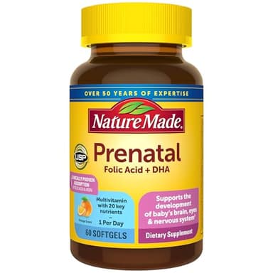 Nature Made Prenatal with Folic Acid + DHA, Prenatal Vitamin and Mineral Supplement for Daily Nutritional Support, 60 Softgels, 60 Day Supply