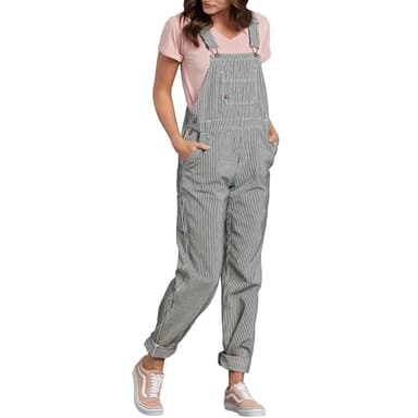 Dickies Women's Bib Overall 100% Cotton Denim with ScuffGard, Rinsed Hickory Stripe, M