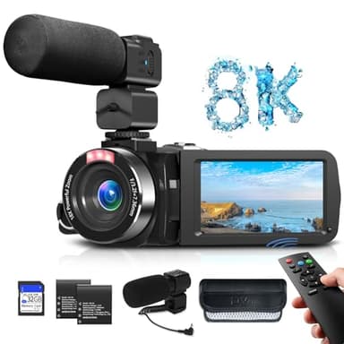 VETEK Video Camera, 8K Camcorder 48MP UHD WiFi Vlogging Cameras for YouTube 18X Digital Zoom IR Night Vision 3.0''Touch Screen Camera with External Microphone, 32GB SD Card and Batteries