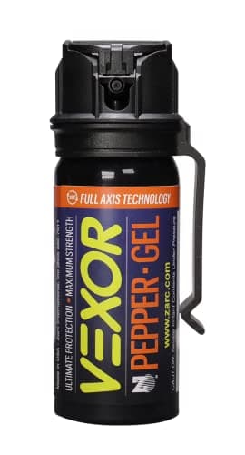 VEXOR Pepper Gel from Zarc, Maximum Strength Police Pepper Spray, Gel is The Future, Full Axis Technology Shoots from Any Angle 18-feet, Flip-top Safety