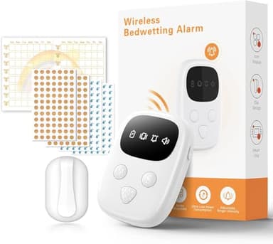 2026 New Wireless Bedwetting Alarm, Bed Wetting Alarm for Boys and Girls, Compact & Comfortable Wireless Sensor, 7 Melodies 3 Modes, Bed Wetting Solutions for Kids, Includes Progress Card White2