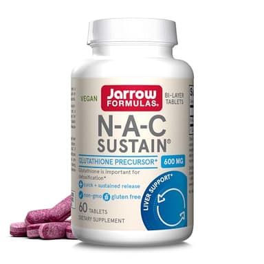 Jarrow Formulas N-A-C Sustain 600 mg, Dietary Supplement, NAC 600 mg, an Antioxidant Amino Acid Support for Liver Health, 60 Tablets, 60 Day Supply