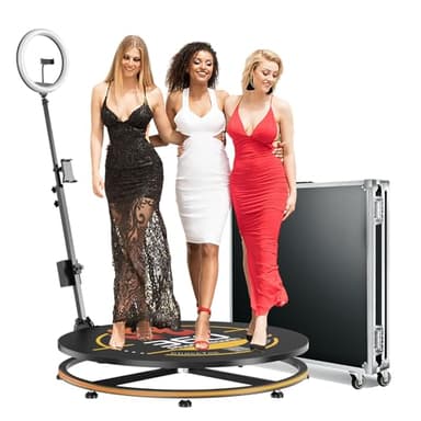 MWE 360 Photo Booth Machine for Parties with Flight Case,RGB Strip Light,Software APP Remote Automatic 360 Spin Camera Video Booth for 3-5 People (31.5''+Flight Case)