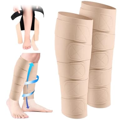 Croknit 2 Pcs Lymphedema Compression Leg Wraps Adjustable Lower Leg Cover up Medical Shin Splint Wrap for Heaviness Fatigue(Skin Color)