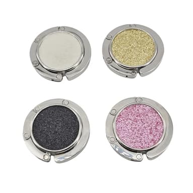 YEMCHI 4 Pack Foldable Purse Hook for Table, Folding Women's Handbag Hangers Hooks for Desk, Bling Table Bag Holder for Women Bag Mixed Color(1 Black & 1 White & 1 Gold & 1 Pink)