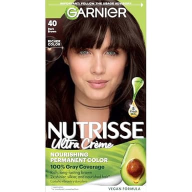Garnier Nutrisse Ultra Crème Hair Color, Permanent Hair Dye with 100% Gray Coverage, Vegan & Cruelty-Free, 40 Dark Brown (Dark Chocolate), 1 Count