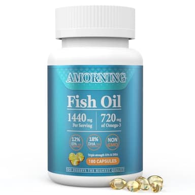 AMORNING Fish-Oil Omega3-Fatty Acids-Supplement Small-Softgels - 180Count 1440mg for Healthy Heart Brain Eyes Support High EPA DHA Easy to Swallow
