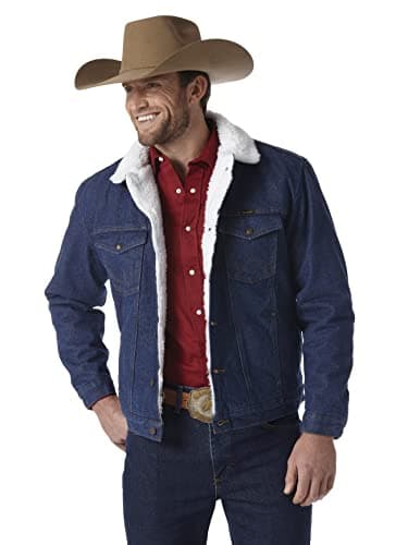 Wrangler Men's Cowboy Cut Western Lined Denim Jacket, Denim/Sherpa, Large