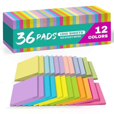 Sticky Notes, 36 Pads, 3x3 Inches Self-Stick Note Pads, Perfect for Office, Study, and Daily Life Organization - Bright