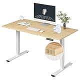 FLEXISPOT E6 Essential Bamboo 3 Stages Dual Motor 55x28 Inch Electric Height Adjustable Standing Whole-Piece Board Desk Sit Stand Up Desk (White Frame + Bamboo Desktop)
