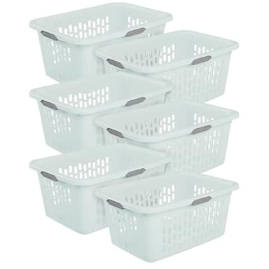 Sterilite 6-Pack 2 Bushel Laundry Basket, Rectangular Plastic Clothes Hamper, Mint - Ventilated Open-Top Utility Wash Bin with 4 Handles and Large Clothing Load Capacity