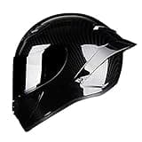 Woljay Carbon Fiber Motorcycle Helmet Full Face Motocross Off Road Moto Street Bike Racing Helmets (Medium, Black Glass)