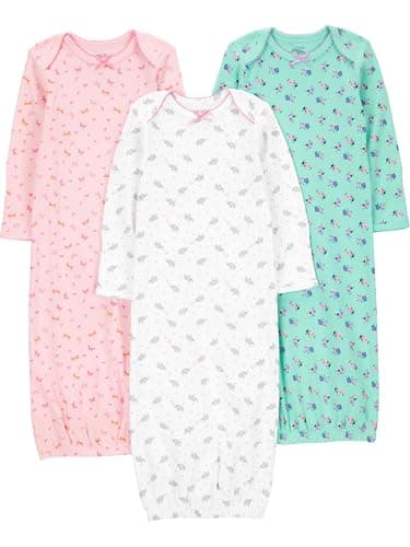 Simple Joys by Carter's Baby Girls' Cotton Sleeper Gown, Pack of 3, Pink/Mint Green/White, Newborn