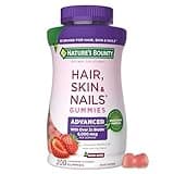 Nature's Bounty Optimal Solutions Advanced Hair, Skin and Nails Pectin Gummies, 2X Biotin Per Serving, No Stick Gummy, Vegetarian Formula, Strawberry Flavor, 200 ct, 100 Total Servings