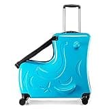 N-A AO WEI LA OW Duffel Bag for Kids Ride-On Suitcase Carry-On Luggage with Wheels (Blue, 20 Inch（suggest 1-6 years old)