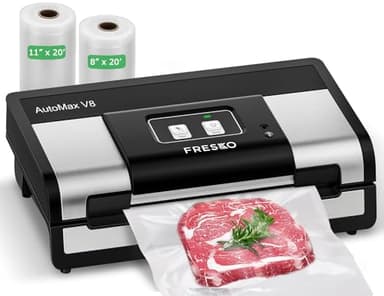 FRESKO Automatic Vacuum Sealer, Powerful Food Vacuum Sealer Machine, Auto Dry-Wet Detection, Bag Cutter, 2 Rolls Bags, Effortless Operation, Starter Kit