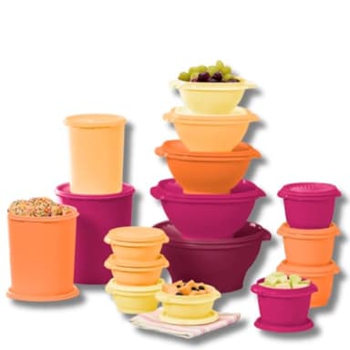 Tupperware Heritage Collection 16 Container Set with Lids. Food Storage Containers, Set of 32-Orange and Pink Multi-Color