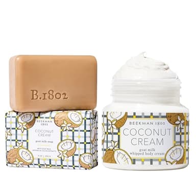 Beekman 1802 Coconut Cream Goat Milk Soap & Whipped Body Cream Gift Set – Coconut, Vanilla & Sandalwood Scent – Gifts for Her, Valentine's Day Gift Set (2 Count)