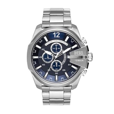 Diesel Mega Chief Watch for Men, Stainless Steel Chronograph Men's Watch, Color: Silver