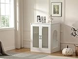 Forest Gravity Cat Litter Robot Enclosure with Cat-Observant Glass Doors,Litter Robot Cabinet with Cozy LED for Cats,Reversible and Optional Entry(Left or Right),Power Outlet for More Choice, (White)