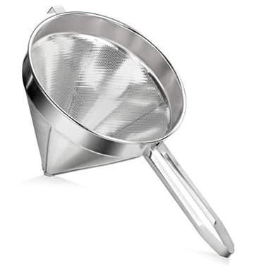 New Star Foodservice 34127 18/8 Stainless Steel China Cap Strainer, 10-Inch, Fine Mesh