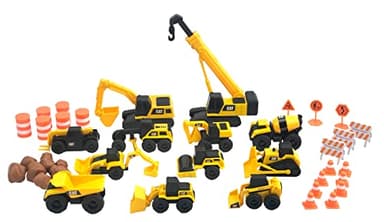 CAT Construction Toys, Little Machines Mega Set – 40+ Pieces with XL Crane & Excavator, 10 Mini Vehicles, Road Signs, Cones, Boulders & Barricades, Indoor/Outdoor STEM Toy for Kids Ages 3 +
