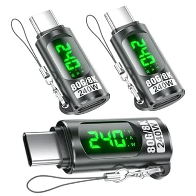 240W USB C Adapter Power Meter Tester (3 Pack) - Voltage Current Power LED Digital Display, Type C Male to Female Extension Connector for 1Phone 15/16, MacBook, iPad & More USBC Cables/Devices