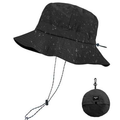 PFFY Quick Dry Waterproof Packable Bucket Hat for Women Men Outdoor Sun Hats with Detachable Chin Strap Black