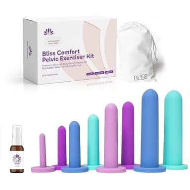 Bliss Innovations Comfort 8-Piece Silicone Wellness Set – Full Progression Kit for Pelvic Floor Support & Flexibility – Soft, Body-Safe – Sizes 1–8 with Elegant Bag + 1.3 oz Glide Bottle – $10 Value