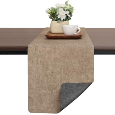 Chitomars Table Runners 72 Inches Long, Dual-Sided Faux Leather Farmhouse Table Runner Waterproof Heat Resistant Non-Slip for Living Room Party Home Decor Holiday Decorations(Gray Beige, 12 x 72 Inch)