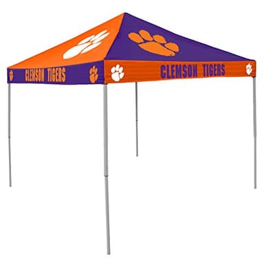 Logo Brands NCAA Clemson Tigers Checkerboard Canopy Tailgate Tent - 9' x 9', Vented Roof, Adjustable Height, Wheeled Carrying Bag, Powder Coated Steel